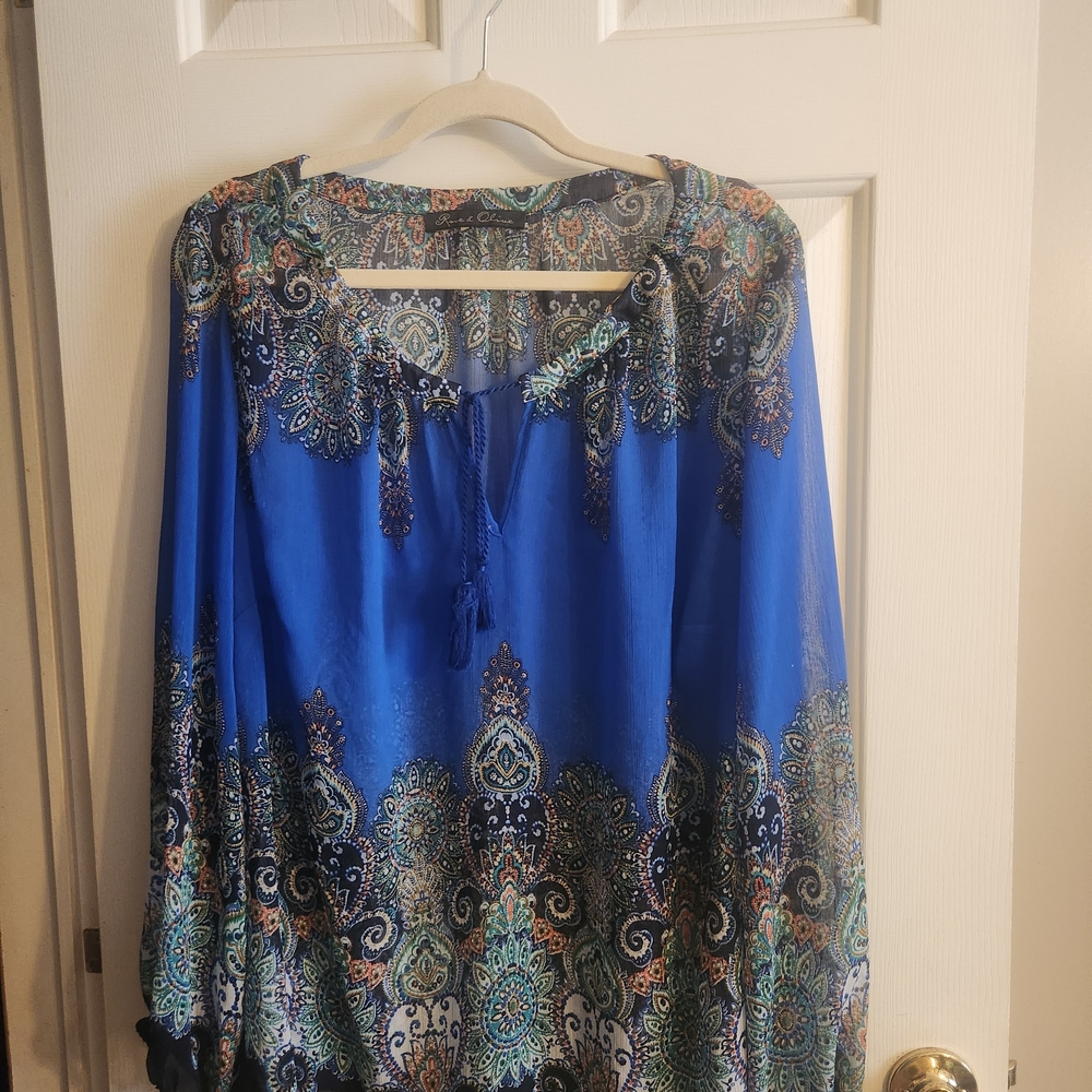 Rose & Olive Vibrant Blue Paisley Blouse